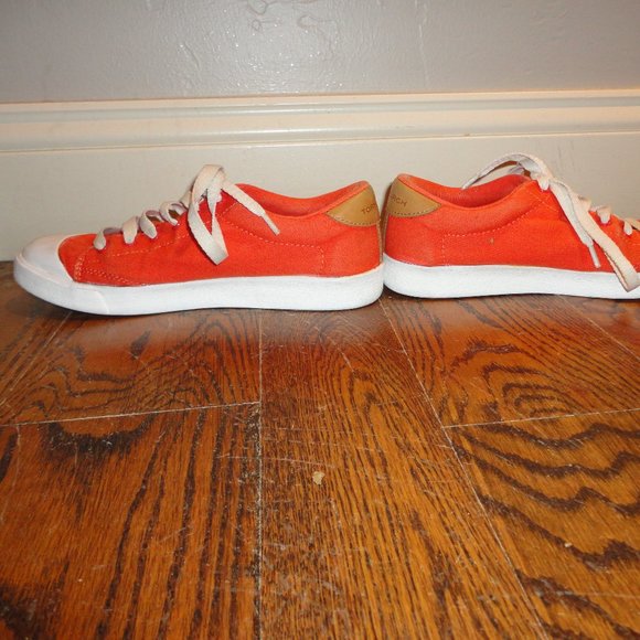 TORY BURCH Women's Orange & White Textile & Leather Sneakers Shoes Size 7M - Picture 5 of 11